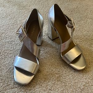 Never worn silver heeled sandals